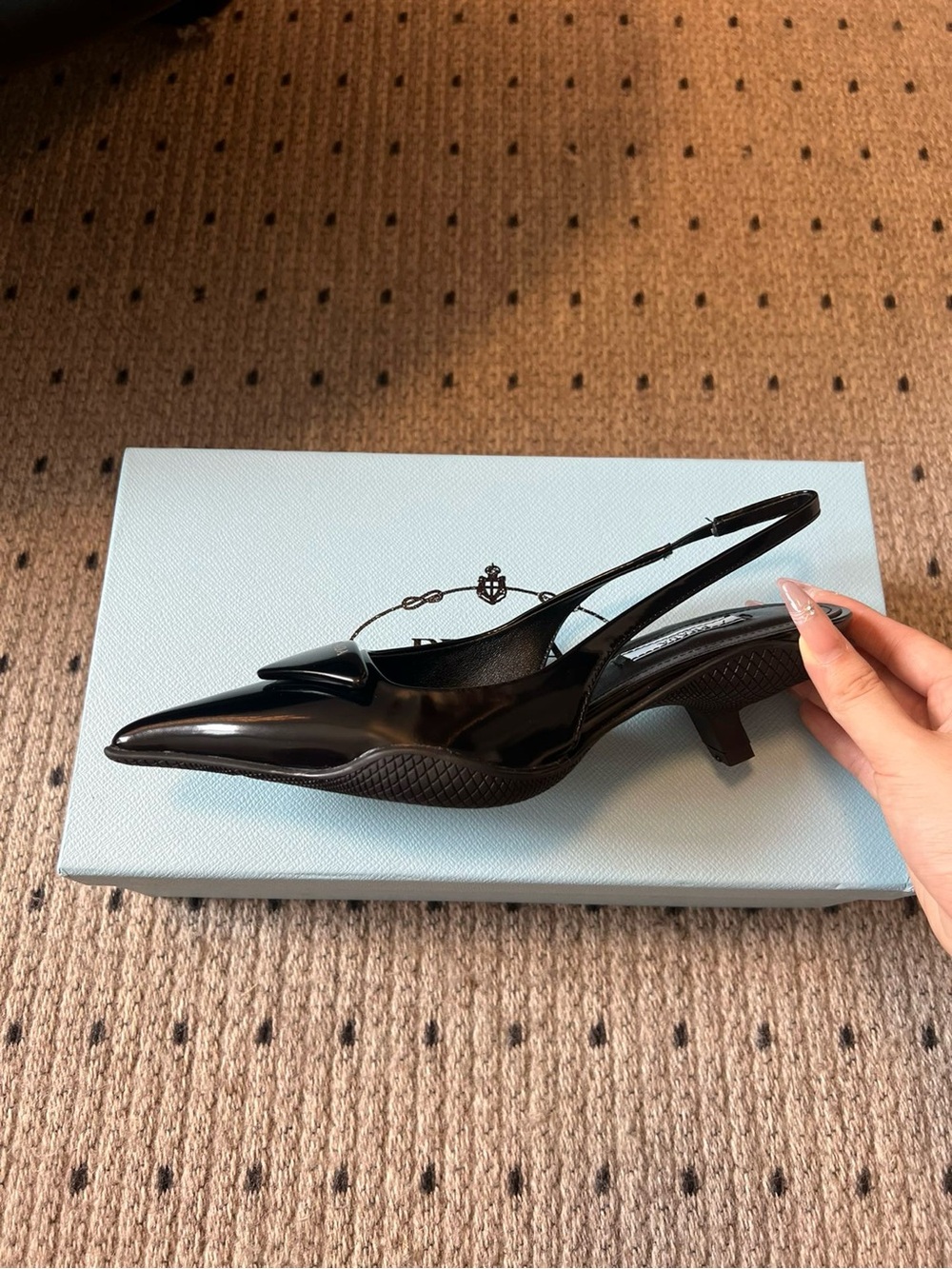 Prada Black Patent Slingback Kitten Heels - Picture 4 of 9